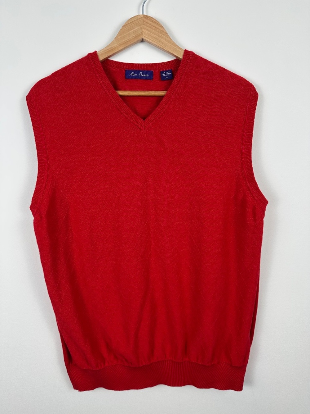 Alan Flusser Men’s Red Cotton Diamond Knit Sweater Vest XL Holiday Preppy